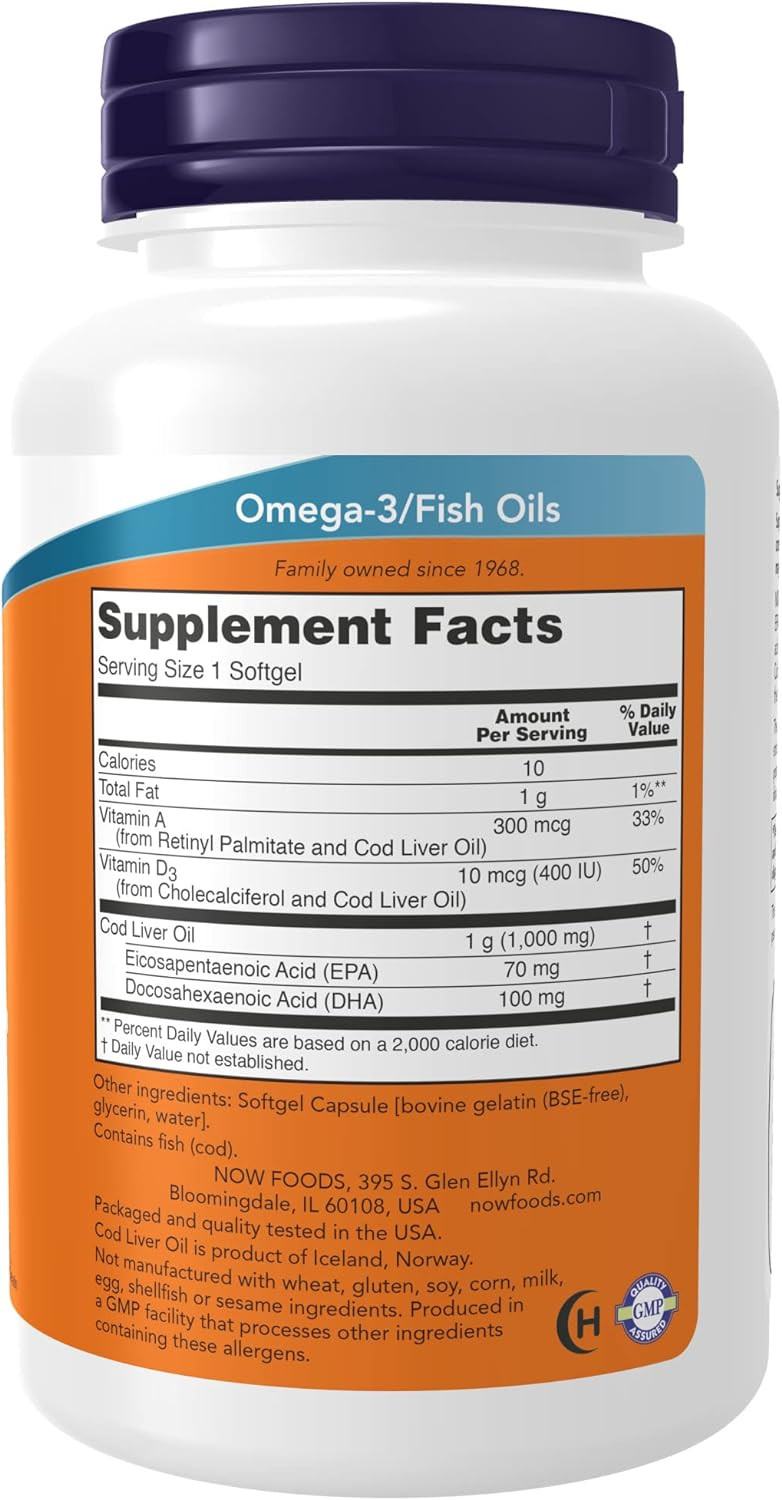 Now Supplements, Cod Liver Oil, Extra Strength 1,000 Mg With Vitamins A & D-3, Epa, Dha, 90 Softgels90 Count (Pack Of 1)