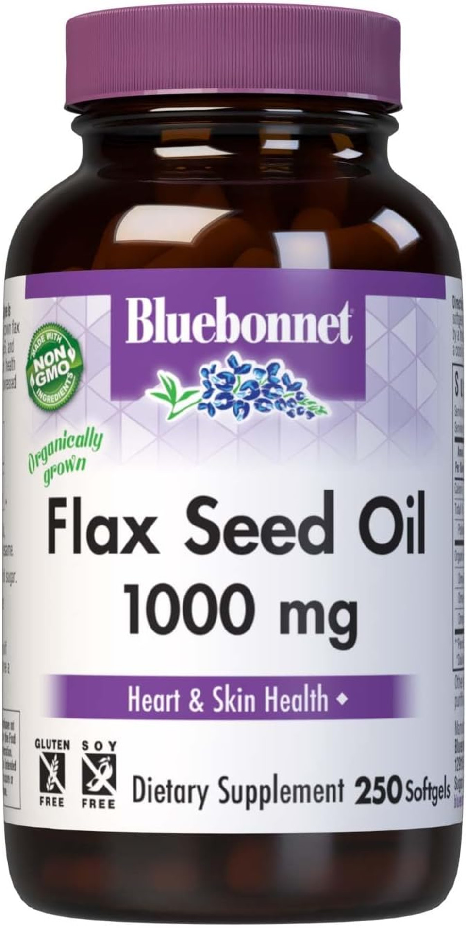 Bluebonnet Nutrition Flax Seed Oil Certified Organic 1000 Mg, 250 Softgels
