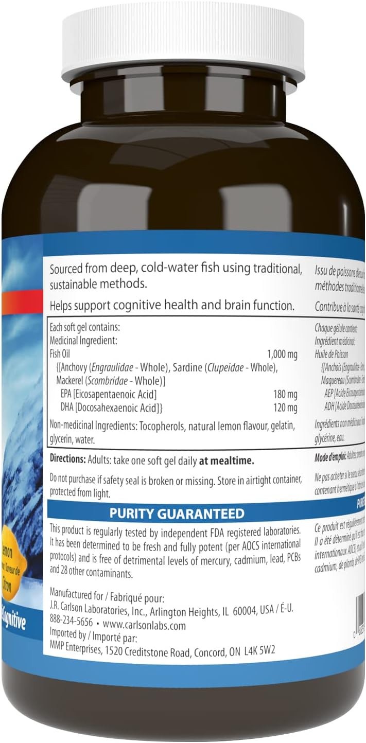 Carlson - Super Dha Gems, 500 Mg Dha Supplements, 640 Mg Fatty Acids, Wild-Caught Norwegian Arctic Fish Oil Concentrate, Sustainably Sourced Nordic Fish Oil Capsules, 60+20 Softgels