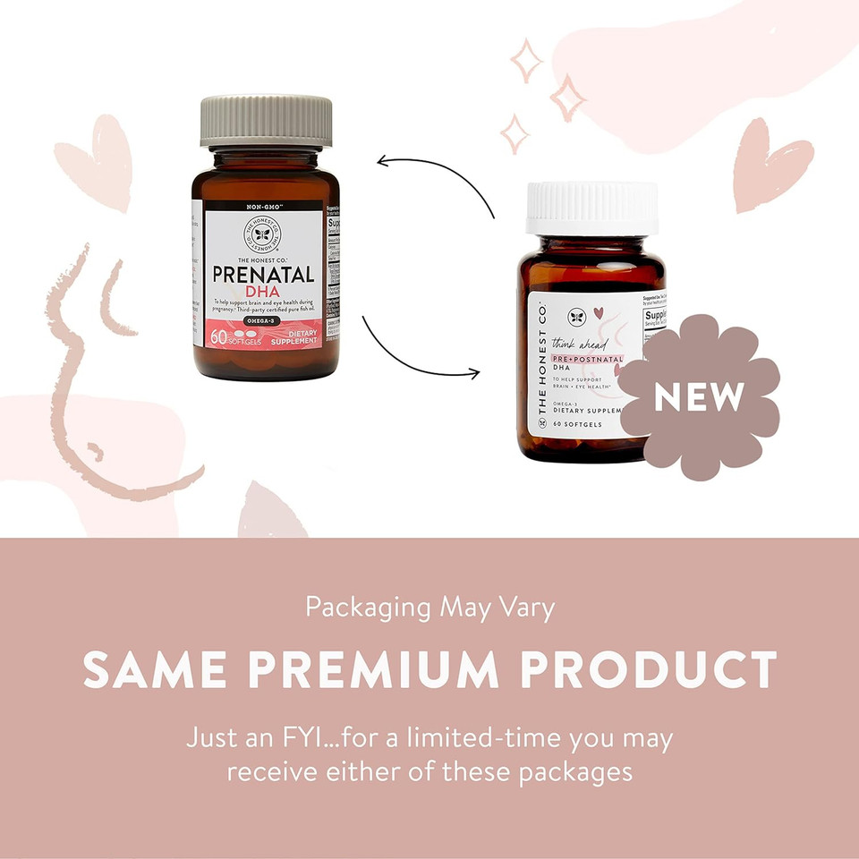 The Honest Company Think Ahead Pre + Postnatal Dha Supplement | Nsf-Certified, Non-Gmo | 60 Count Softgels