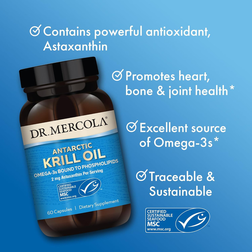 Dr. Mercola Antarctic Krill Oil, 30 Servings (60 Capsules), Dietary Supplement, Support Organ, Bone And Joint Health, Non Gmo, Msc Certified60 Count (Pack Of 1)