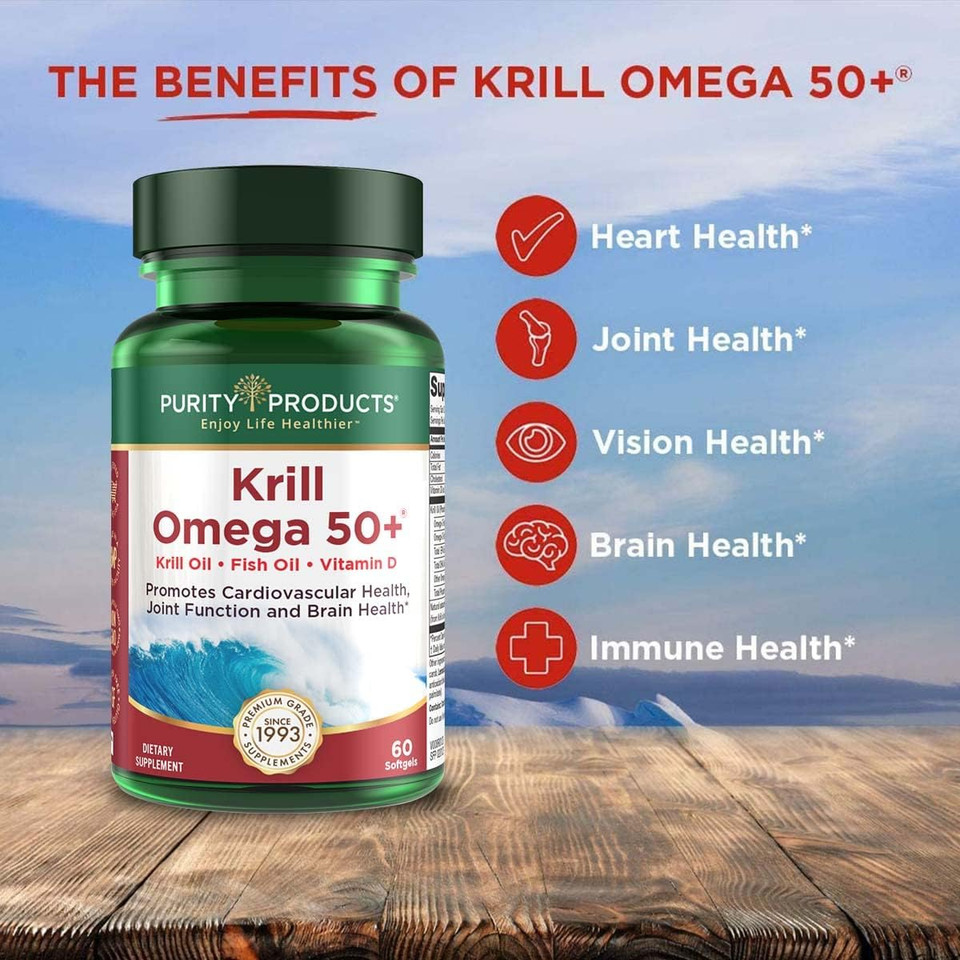 Purity Products Krill Omega 50 (Krill + Fish Oil Blend 1000Mg + Astaxanthin 500Mcg + Phospholipids 200Mg + Vitamin D 500 Iu) - 60 Mini Softgels