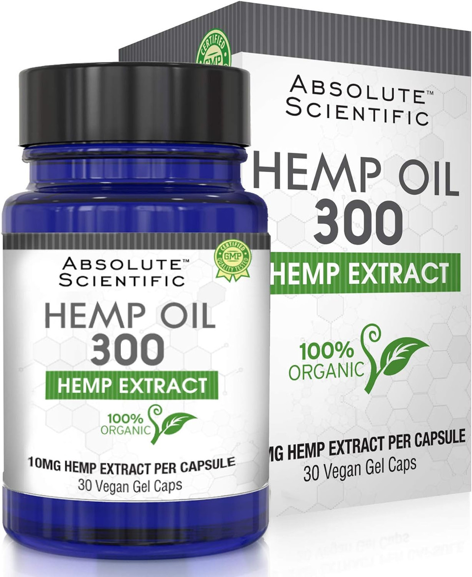 Absolute Nutrition Hemp Oil Capsules 30Ct - 100% Organic Hemp Extract Drops - Rich In Omega Fatty Acids 3 6 9 - Ultra-Pure Co2 Extracted - Grown And Made In Usa - With Mct Oil