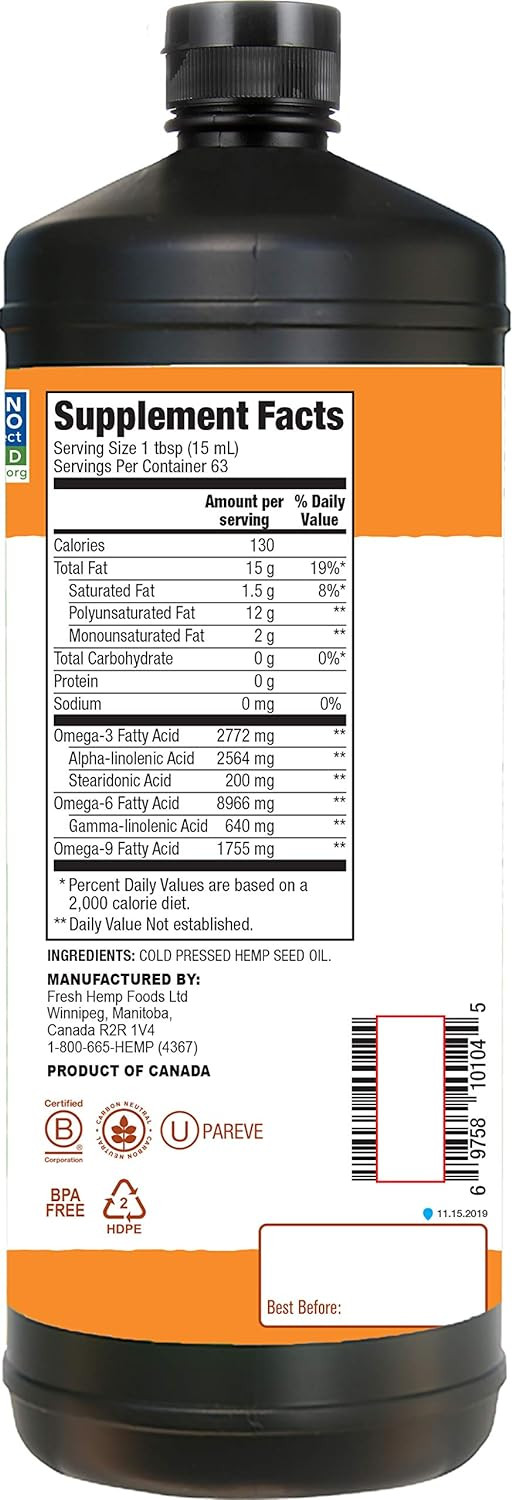 Hemp Oil  Cold Pressed, Premium Quality  12G Of Omegas 3 & 6 Per Serving  Hydrate, Calm & Nourish Skin - Non Gmo, Vegan, Gluten Free Hemp Seed Oil  Great For Cooking, Salad Dressings - 32 Fl Oz32 Fl Oz (Pack Of 1)