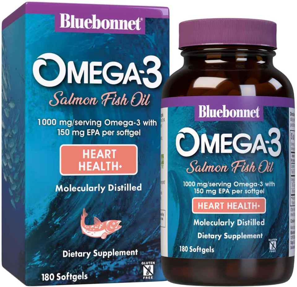 Bluebonnet Natural Omega-3 Salmon Oil Softgels, 180 Count, White Bluebonnet Natural Omega-3 Salmon Oil Softgels, 180 Count, White