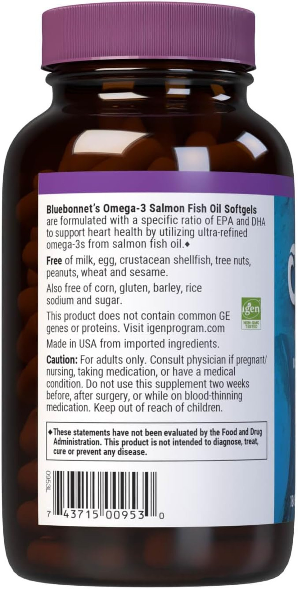 Bluebonnet Natural Omega-3 Salmon Oil Softgels, 180 Count, White Bluebonnet Natural Omega-3 Salmon Oil Softgels, 180 Count, White
