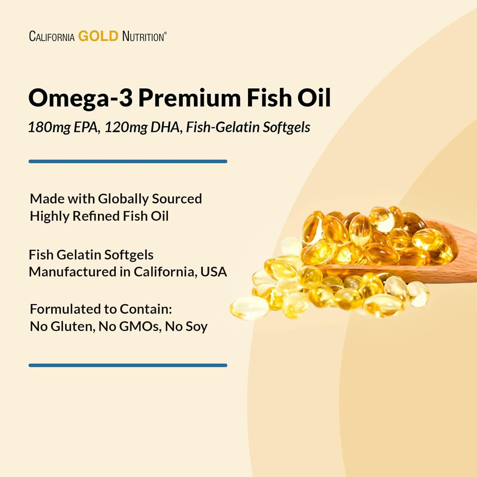 California Gold Nutrition Omega-3 Premium Fish Oil, Concentrated Formula With Epa & Dha, Support For Optimal Lipid Profile & Immune System, Gluten Free, Non-Gmo, 100 Fish Gelatin Softgels