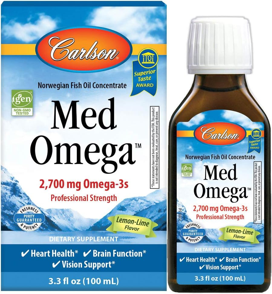 Carlson - Med Omega, 2700 Mg Omega-3S Professional Strength, Heart, Brain & Vision Support, Wild Caught & Sustainably Sourced, Lemon-Lime, 100 Ml