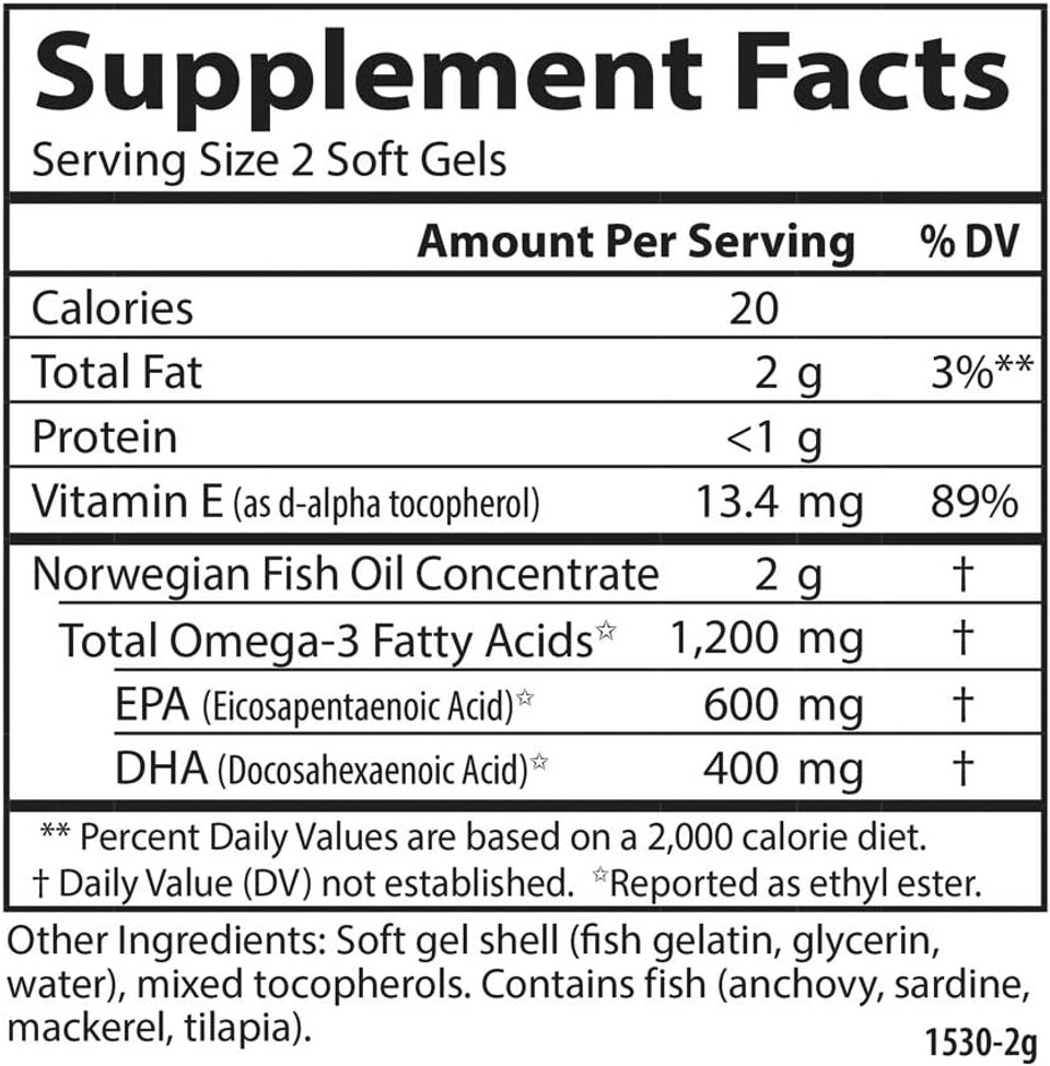 Carlson - Super Omega-3 Gems, 1200 Mg Omega-3S, Norwegian, Cardiovascular Support, Brain Function & Vision Health, 50 Soft Gels