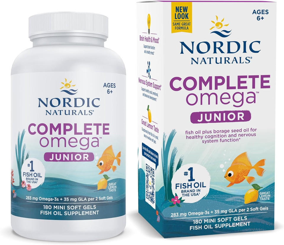 Nordic Naturals Complete Omega Jr., Lemon - 180 Mini Soft Gels - 283 Mg Total Omega-3S & 35 Mg Gla - Healthy Cognition, Nervous System Function - Non-Gmo - 90 Servings180 Count (Pack Of 1)