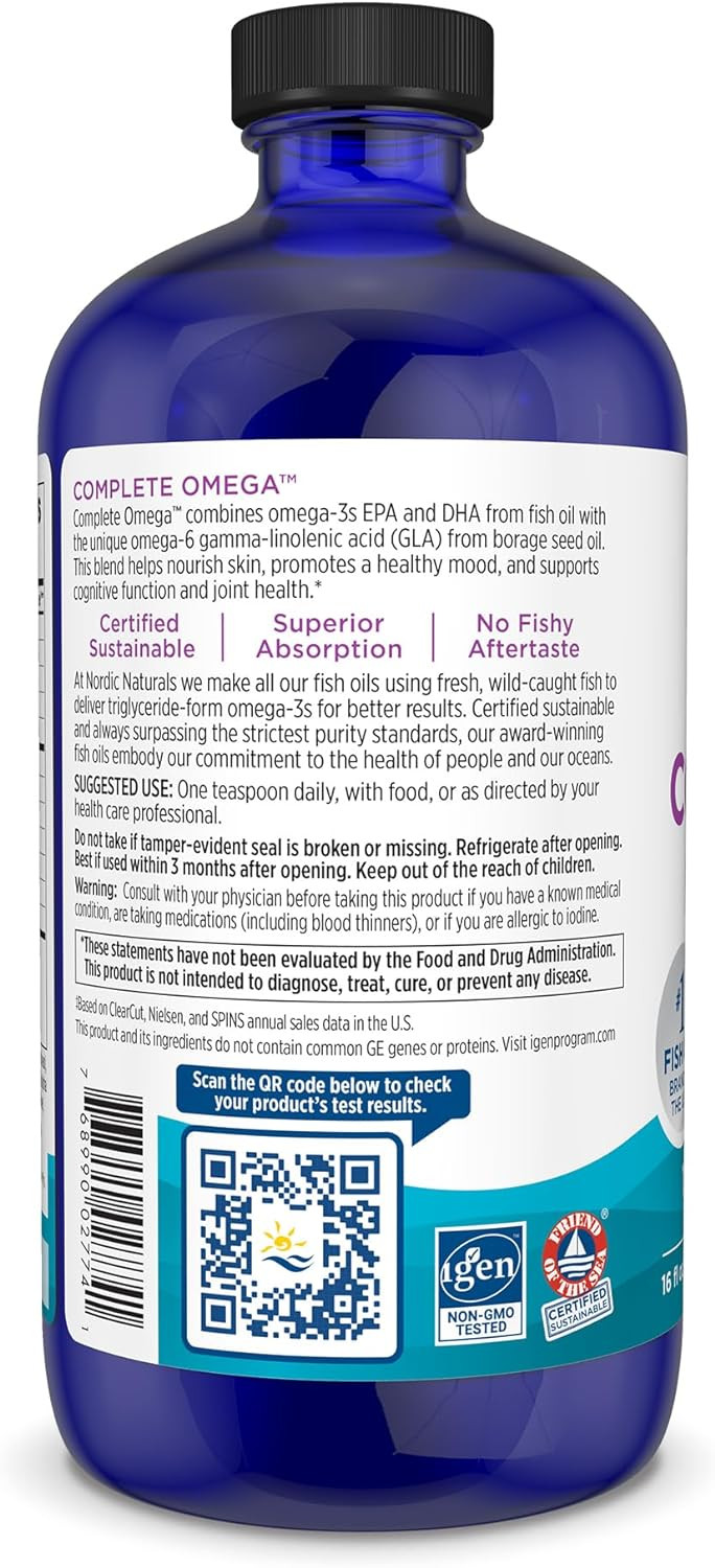Nordic Naturals Complete Omega, Lemon Flavor - 16 Oz - 1270 Mg Omega-3 - Epa & Dha With Added Gla - Healthy Skin & Joints, Cognition, Positive Mood - Non-Gmo - 96 Servings16 Fl Oz (Pack Of 1)