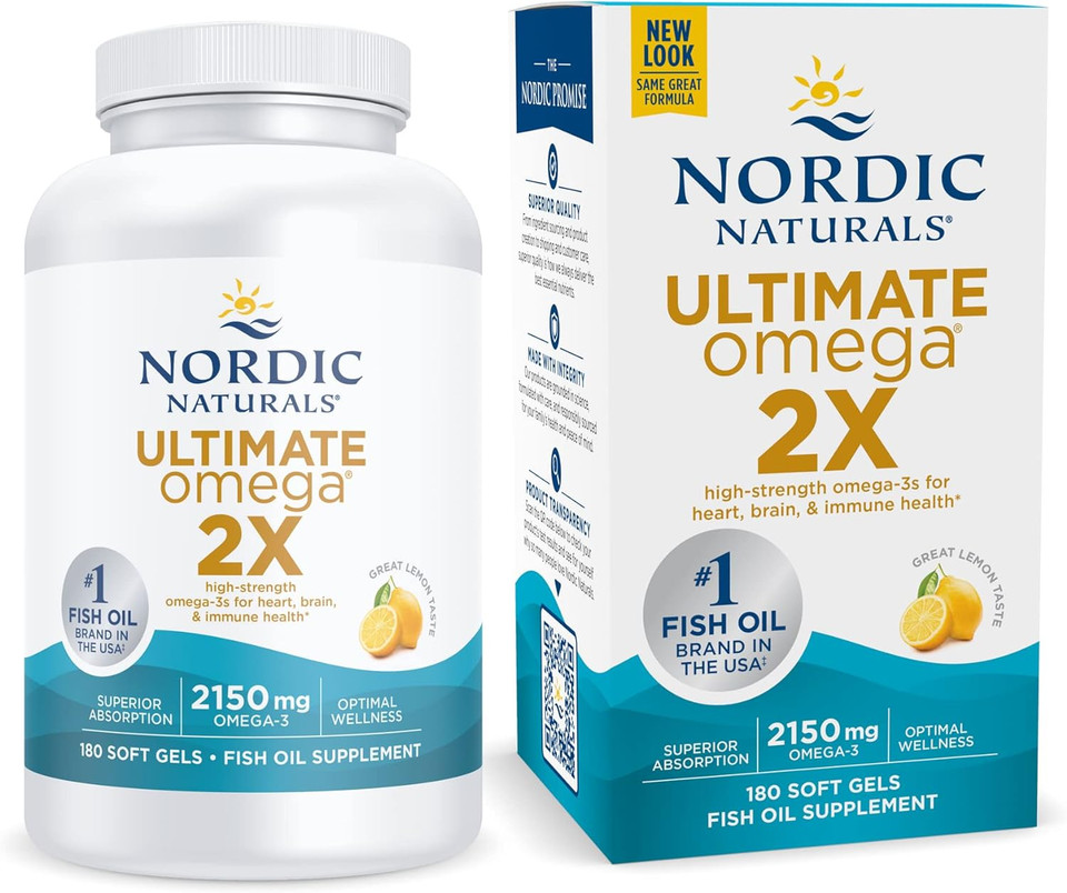 Nordic Naturals Ultimate Omega 2X, Lemon Flavor - 180 Soft Gels - 2150 Mg Omega-3 - High-Potency Omega-3 Fish Oil With Epa & Dha - Promotes Brain & Heart Health - Non-Gmo - 90 Servings Nordic Naturals Ultimate Omega 2X, Lemon Flavor - 180 Soft Gels - 2150 Mg Omega-3 - High-Potency Omega-3 Fish Oil With Epa & Dha - Promotes Brain & Heart Health - Non-Gmo - 90 Servings