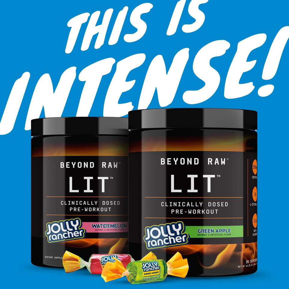 Beyond Raw Lit | Clinically Dosed Pre-Workout Powder | Contains Caffeine, L-Citrulline, And Beta-Alanine, Nitric Oxide And Preworkout Supplement | Jolly Rancher Watermelon | 30 Servings30 Servings (Pack Of 1)