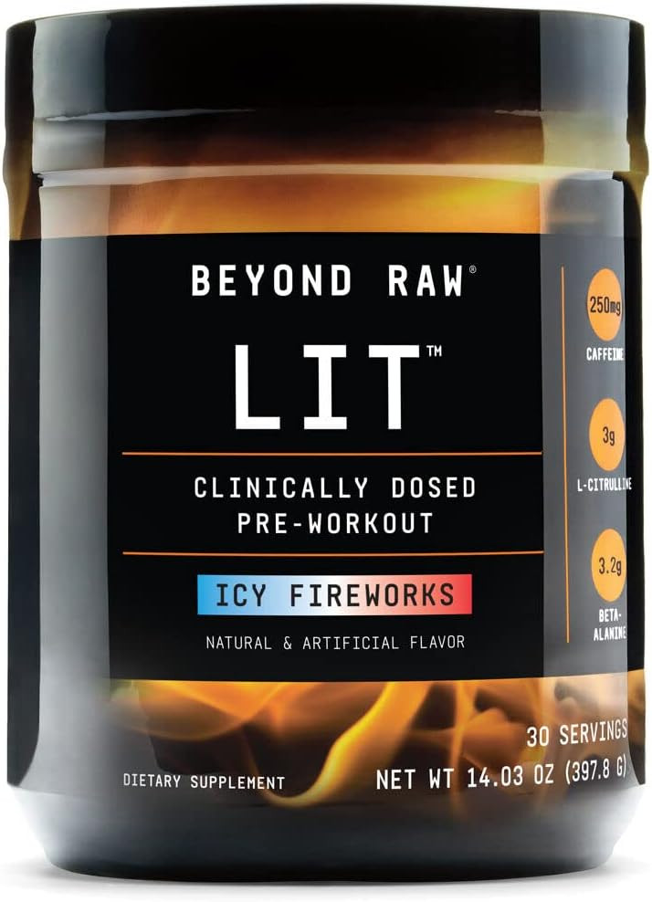 Beyond Raw Lit | Clinically Dosed Pre-Workout Powder | Contains Caffeine, L-Citrulline, Beta-Alanine, And Nitric Oxide | Icy Fireworks | 30 Servings30 Servings (Pack Of 1)