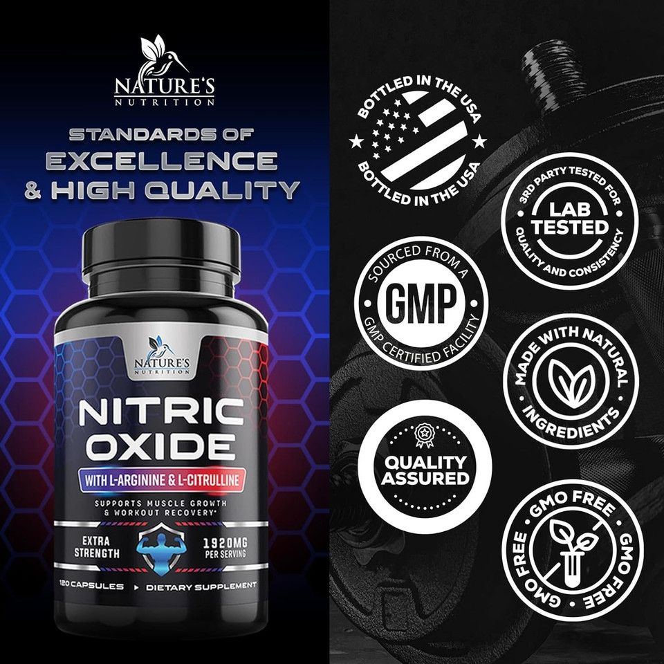 Extra Strength Nitric Oxide Supplement L Arginine 3X Strength - Citrulline Malate, Aakg, Beta Alanine - Premium Muscle Supporting Nitric Oxide Booster For Strength & Energy Supplements - 120 Capsules120 Count (Pack Of 1)