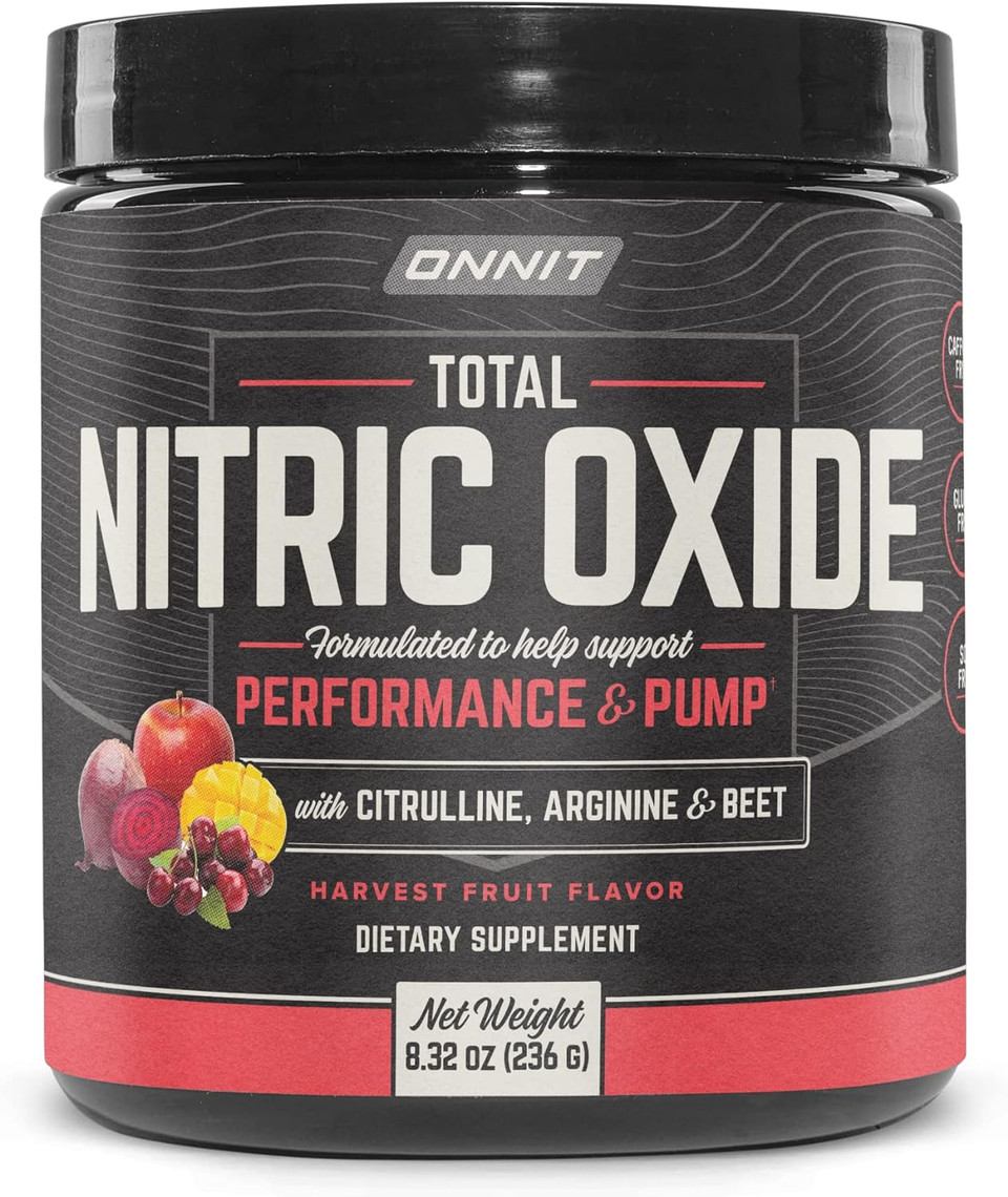 Onnit Total Nitric Oxide - Caffeine Free Pre Workout Powder W/ Beet Root, L Arginine & L Citrulline Malate | Boost Energy & Recovery | Harvest Fruit Flavor - 20 Servings