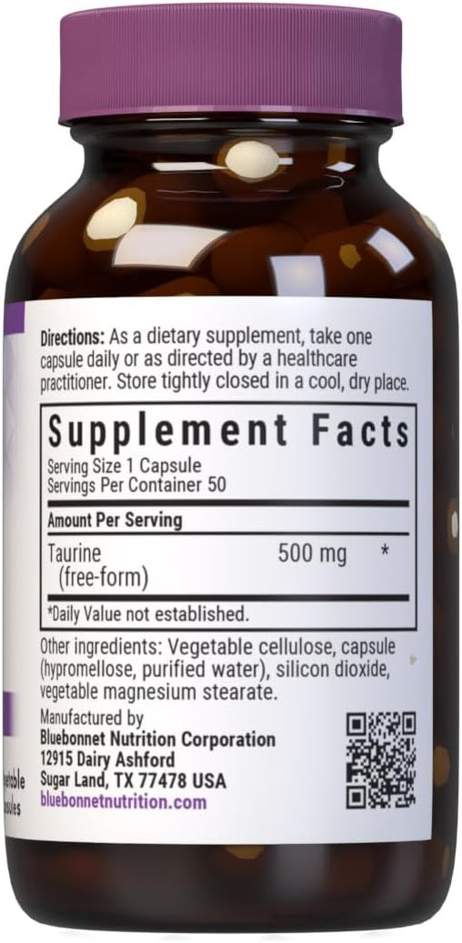 Bluebonnet Taurine 500 Mg Vitamin Capsules, 50 Count