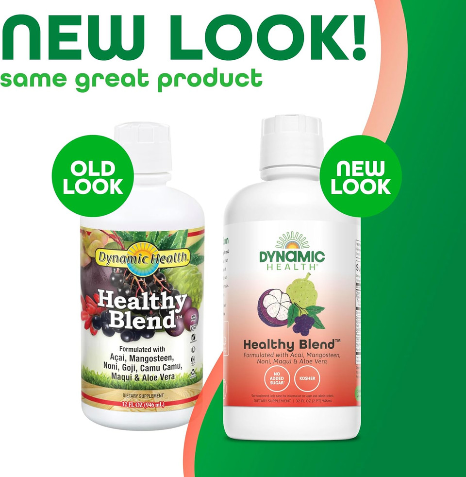 Dynamic Health Healthy Blend With Acai, Mangosteen, Noni, Maqui & Aloe Vera, No Additives, Immune System Support, Antioxidant, Vegan, Gluten Free, Non-Gmo, 32 Fl Oz