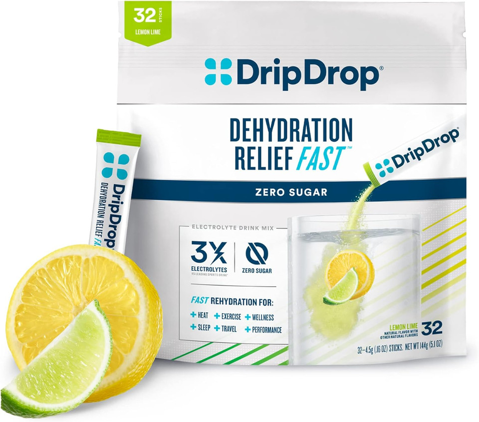 Dripdrop Hydration - Zero Sugar Electrolyte Powder Packets Keto - Lemon Lime - 32 Count
