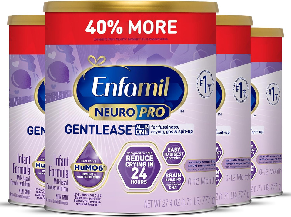 Enfamil Neuropro Gentlease Baby Formula, Infant Formula Nutrition, Brain Support That Has Dha, Humo6 Immune Blend, Designed To Reduce Fussiness, Crying, Gas & Spit-Up In 24 Hrs, 27.4 Oz, 4 Cans