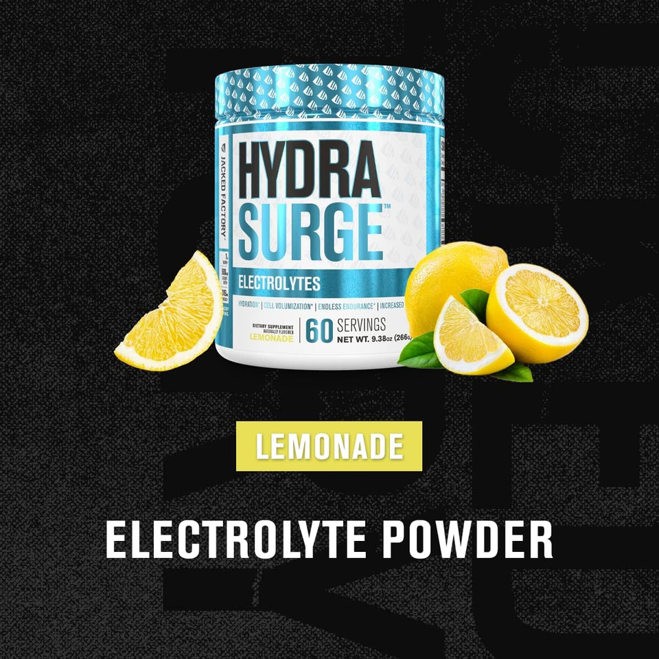 Hydrasurge Electrolyte Powder - Hydration Supplement With Key Minerals, Himalayan Sea Salt, Coconut Water, More - Keto Friendly, Sugar Free & Naturally Sweetened - 60 Servings, Refreshing Lemonade