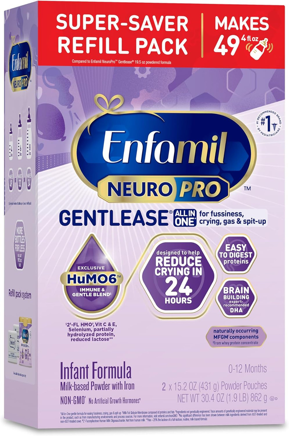 Enfamil Neuropro Gentlease Baby Formula, Infant Formula Nutrition, Brain Support That Has Dha, Humo6 Immune Blend, Designed To Reduce Fussiness, Crying, Gas & Spit-Up In 24 Hrs, Refill Box, 30.4 Oz
