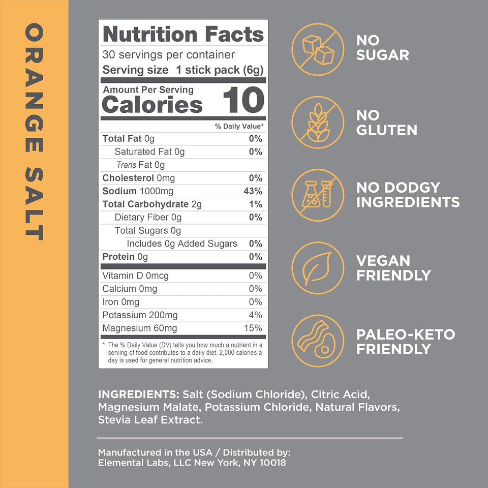 Lmnt Keto Electrolyte Powder Packets| Paleo Hydration Powder| No Sugar, No Artificial Ingredients | Orange Salt | 30 Stick Packs