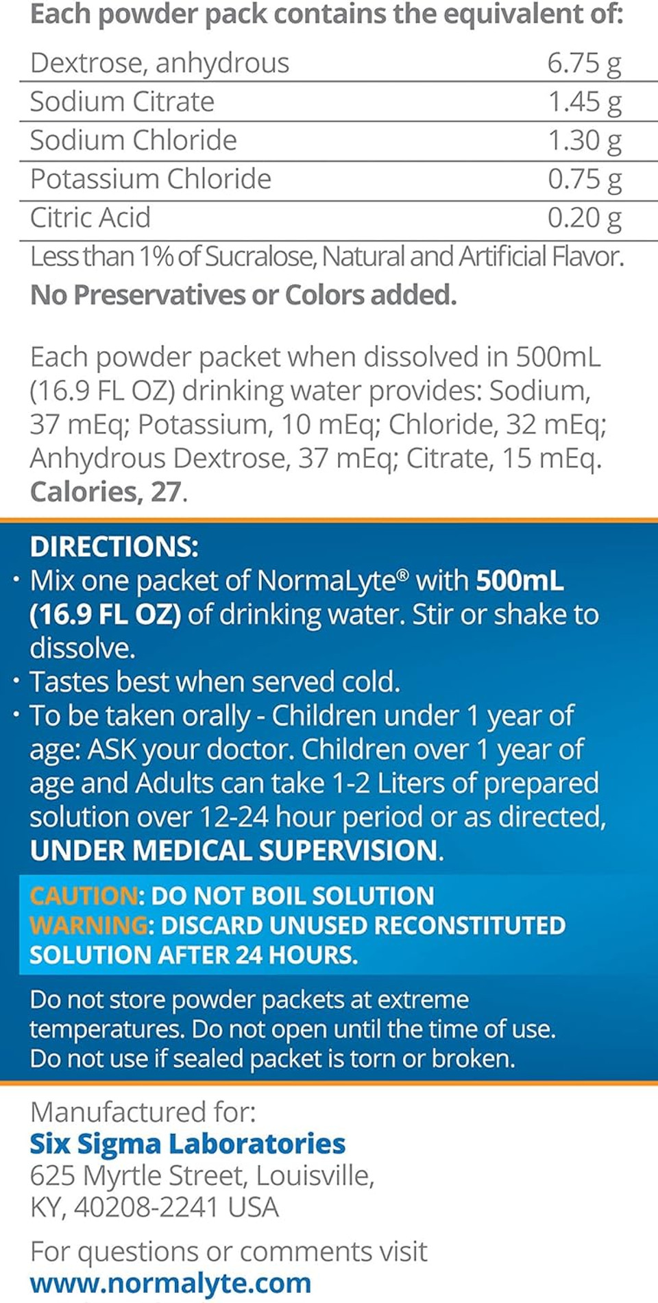 Normalyte Oral Rehydration Salts, Orange, 6 Pk (Yields 500Ml Per Pack), Electrolyte Powder