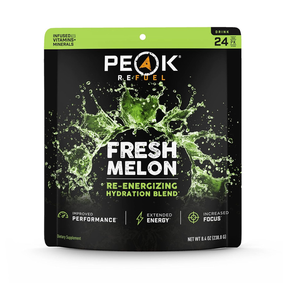 Peak Refuel Re-Energizing Drink Mix | Hydration Blend | Extended Energy | Improved Performance | Increased Focus | Premium Flavors | Easy-Tear Single Serving Sticks | Fresh Melon - 24-Pack