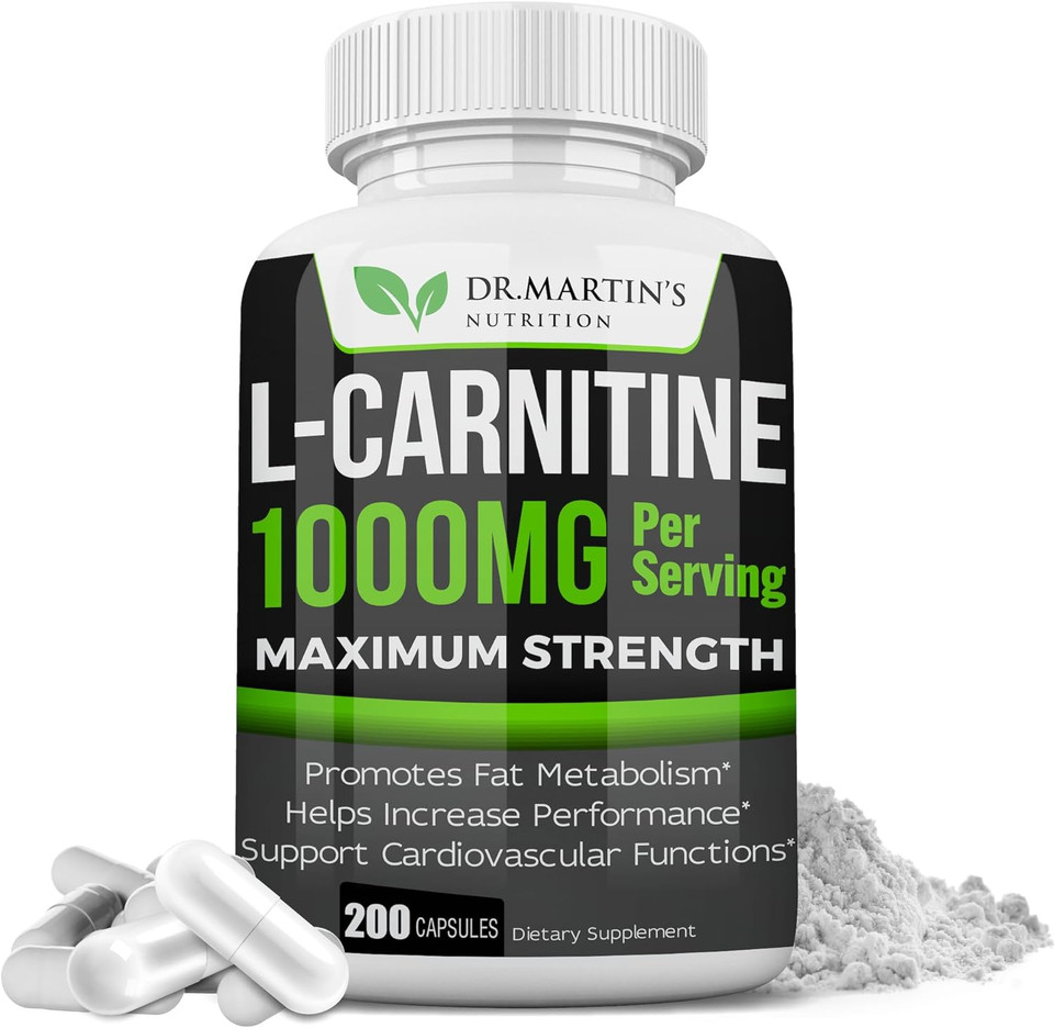 Dr. Martin'S Nutrition Extra Strength L-Carnitine - 200 Capsules - 1000Mg Per Serving - Boost Your Metabolism And Increase Performance