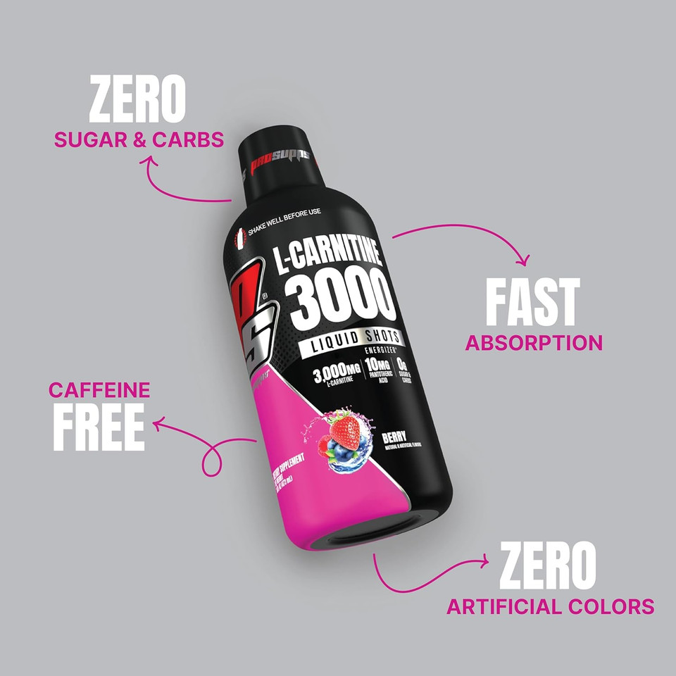 Prosupps L-Carnitine 3000 Stimulant Free Liquid Shots For Men And Women - Workout Drink For Performance And Muscle Recovery (31 Servings, Berry)