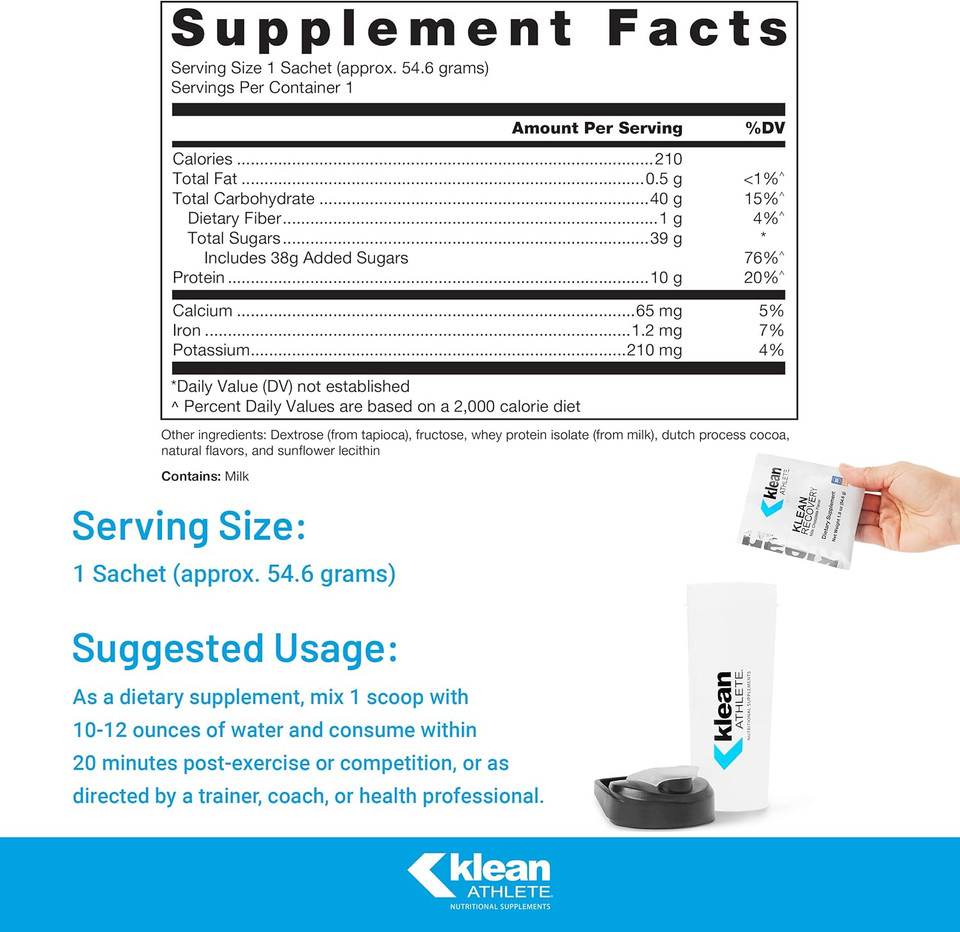 Klean Athlete Klean Recovery | Optimizes Muscle Recovery After Exercise | Nsf Certified For Sport | 10 Sachets | Milk Chocolate Flavor