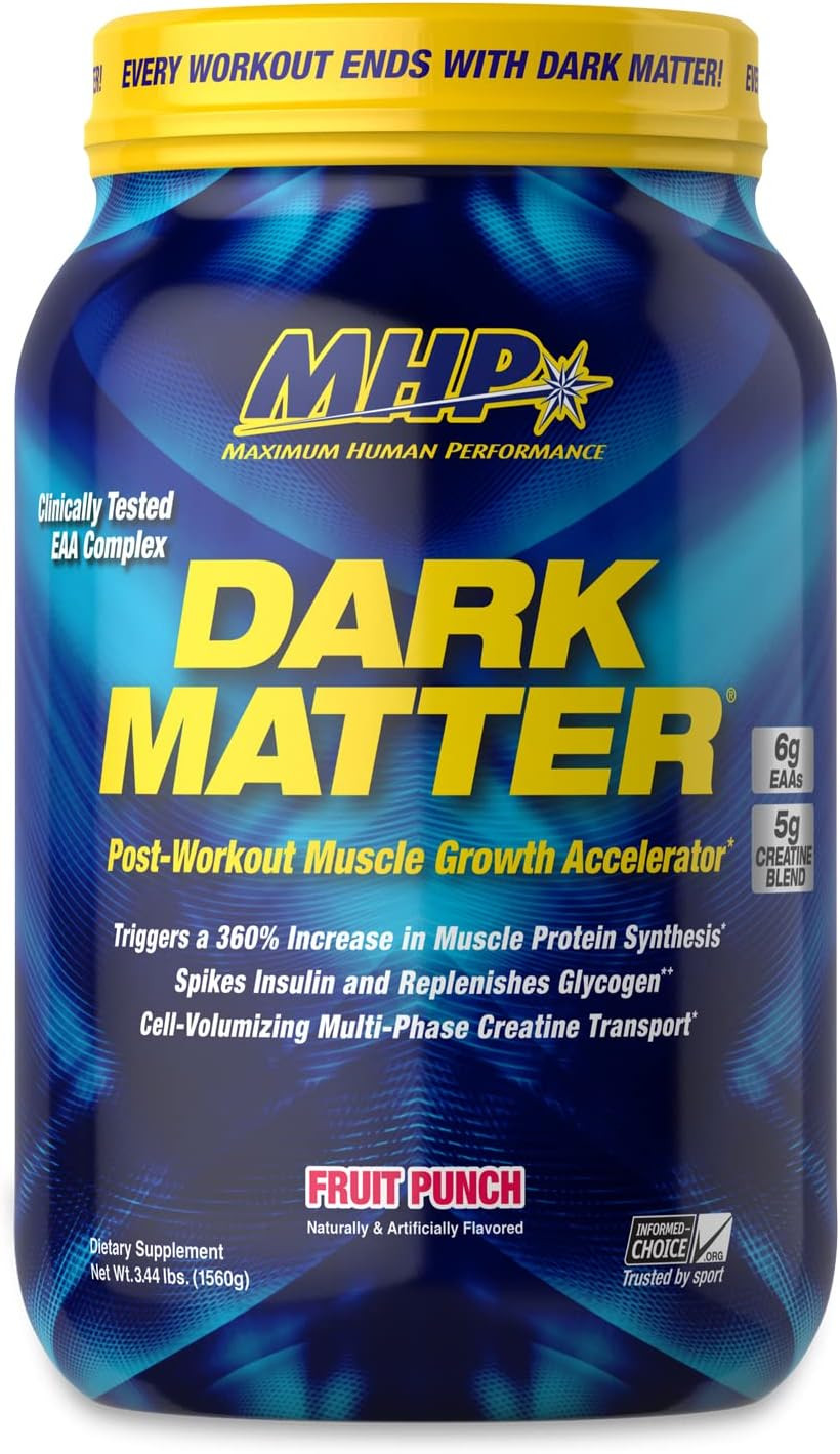 Mhp Dark Matter Post Workout, Recovery Accelerator, W/Multi Phase Creatine, Waxy Maize Carbohydrate, 6G Eaas, Fruit Punch, 20 Servings, 55 Oz