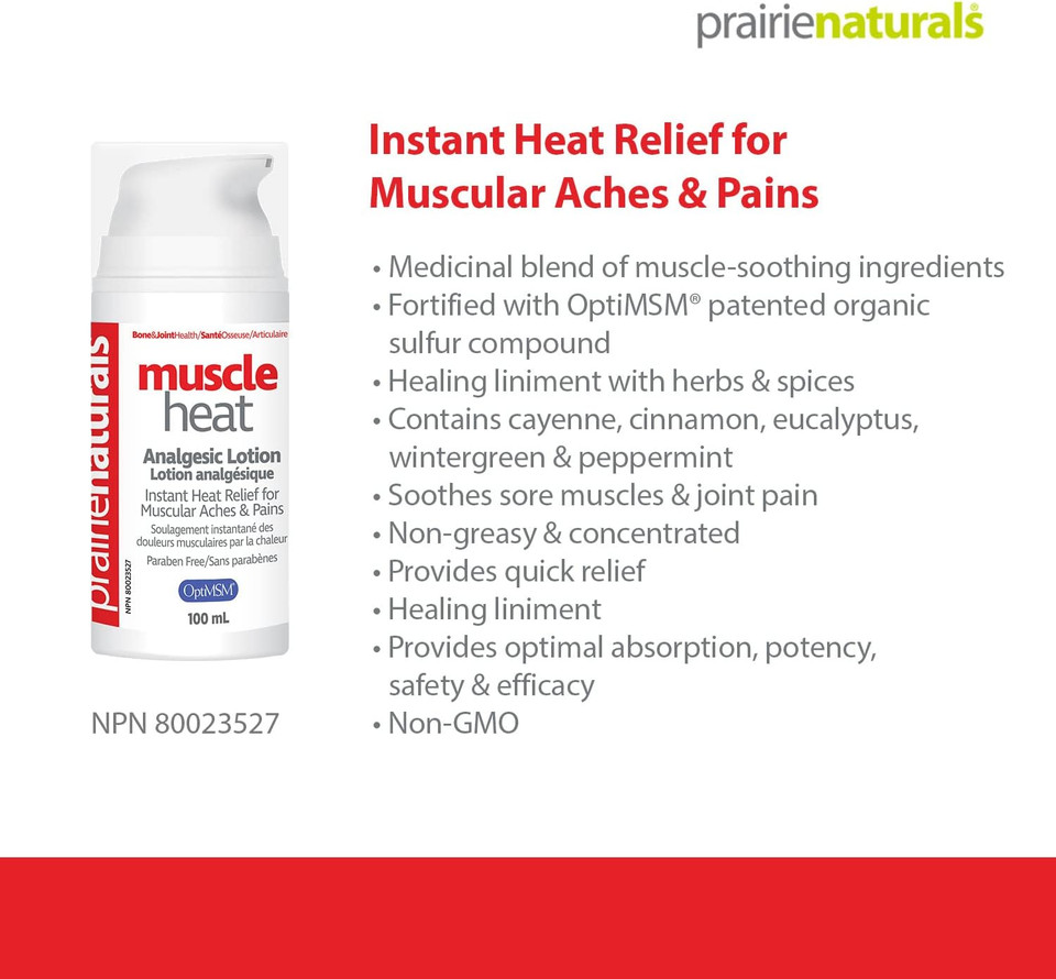 Prairie Naturals Muscle Heat With Optimsm Muscle Relief Lotion For Muscles, 3.4 Fluid Ounce