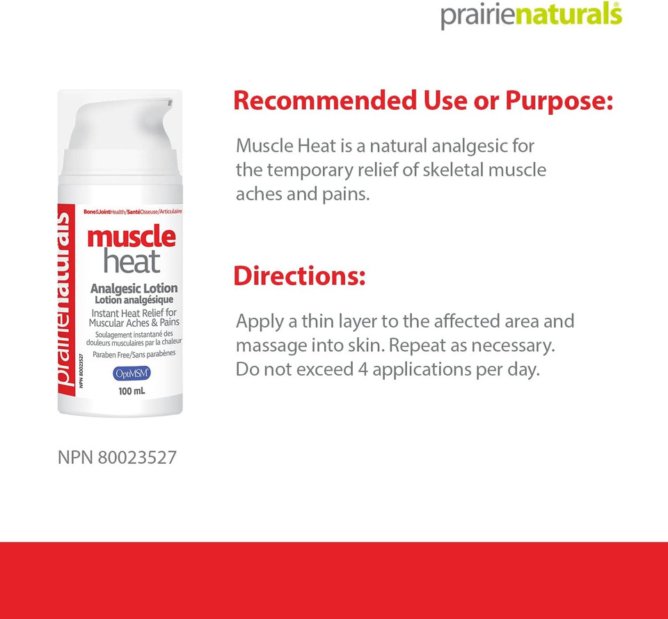 Prairie Naturals Muscle Heat With Optimsm Muscle Relief Lotion For Muscles, 3.4 Fluid Ounce