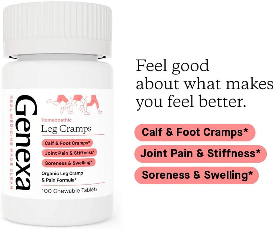 Genexa Leg Cramps - 100 Chewable Tablets - Leg Cramp Relief Remedy - Certified Vegan, Organic, Gluten Free & Non-Gmo - Homeopathic Remedies