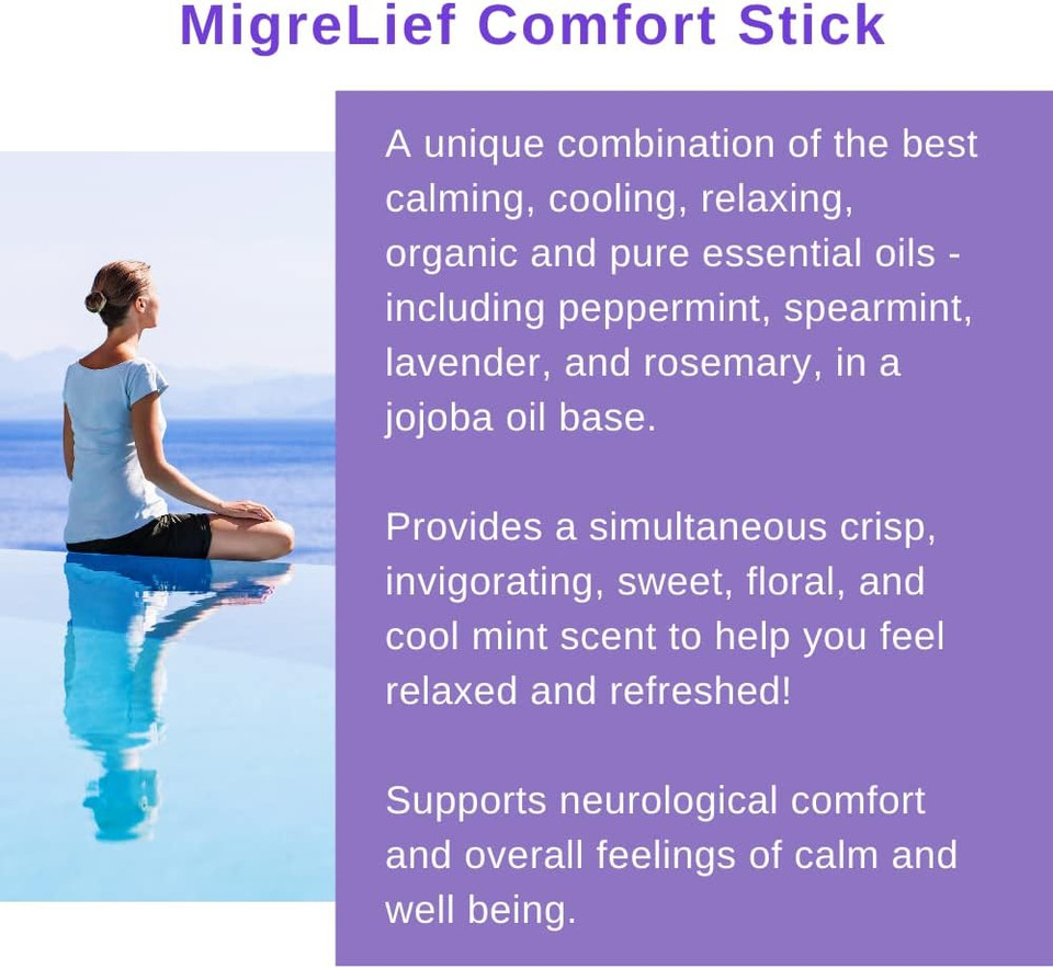 Migrelief Nutritional Support & Comfort Kit For Migraine Sufferers - Migrelief Original Daily Triple Therapy Formula, Plus Migrelief Comfort Stick Essential Oils Roll-On (10Ml) - 1 Month Supply2 Piece Set