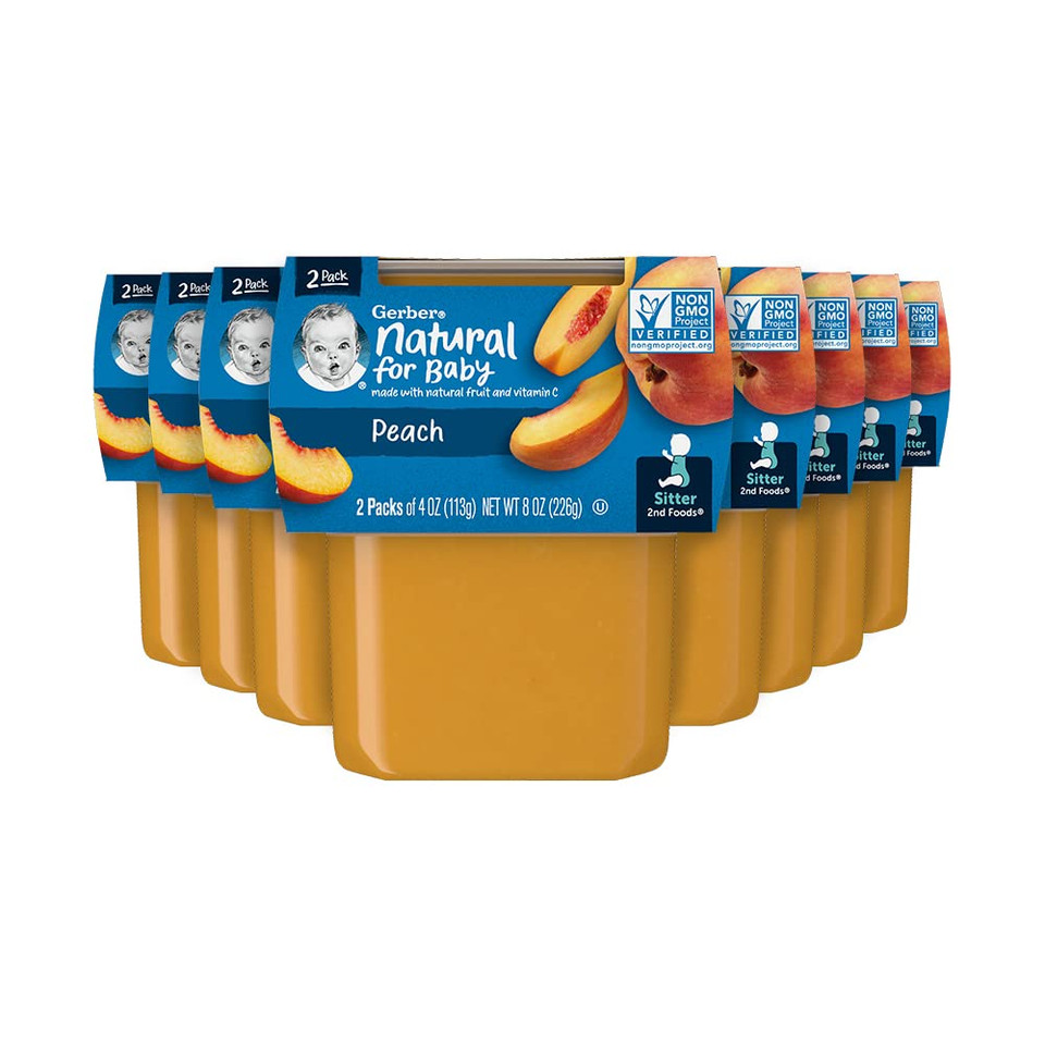 Gerber 2Nd Food Baby Food Peach Puree, Natural & Non-Gmo, 4 Ounce Tubs, 2-Pack (Pack Of 8)4 Ounce (Pack Of 8)