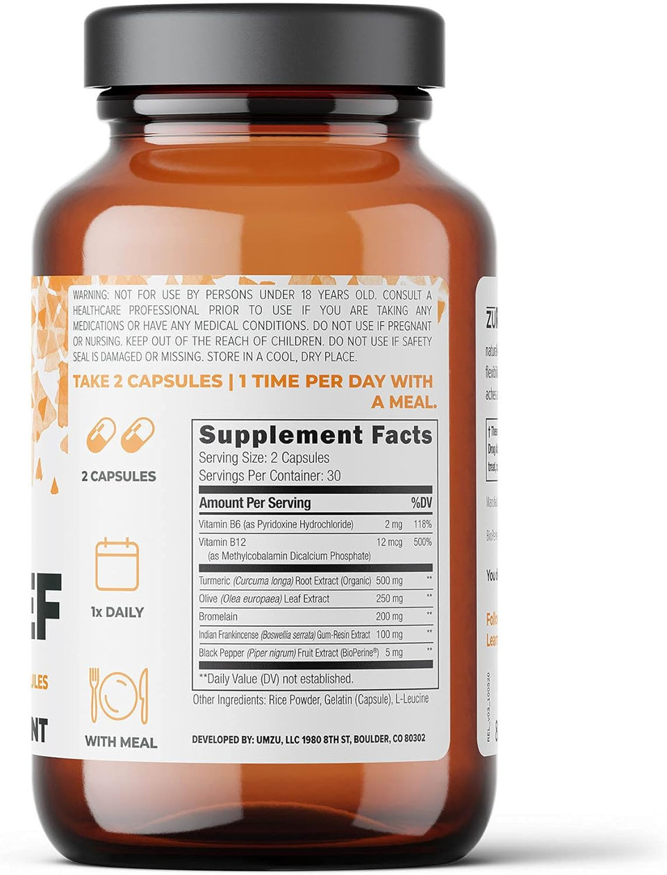 Umzu Zurelief - Comfort & Joint Health Supplement To Support Flexibility, Comfort, Mobility, Gut Health, Turmeric, B6, B12 - (30 Day Supply 60 Capsules)