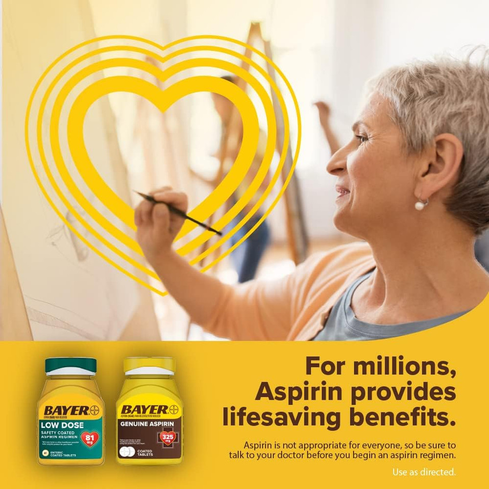 Bayer Aspirin Low Dose 81 Mg, Enteric Coated Tablets, Doctor Recommended, Secondary Prevention Of Cardiovascular Disease, 300 Safety Coated Tablets