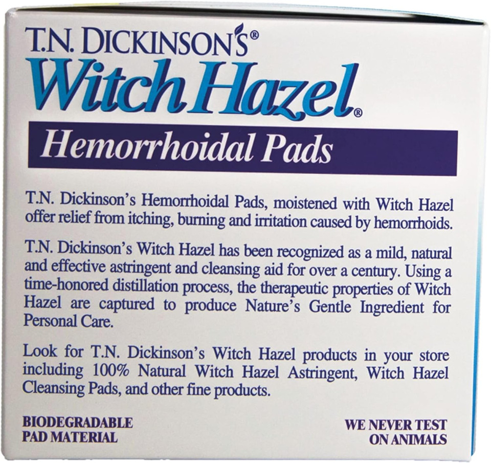T.N. Dickinson'S Hemorrhoidal Pads, Witch Hazel With Aloe, Clear, 100 Count