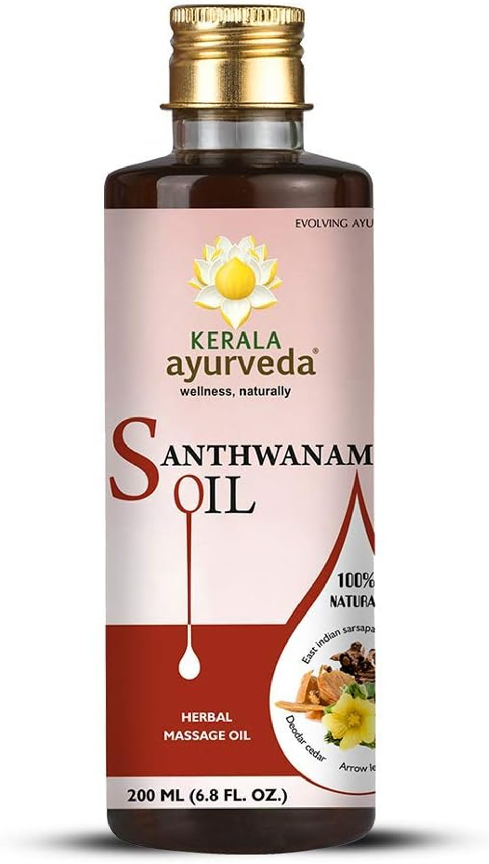 Kerala Ayurveda Santhwanam Oil - Daily Ayurvedic Massage Oil - Supports Vitality & Strength, Balances Tridoshas, 6.76 Fl Oz