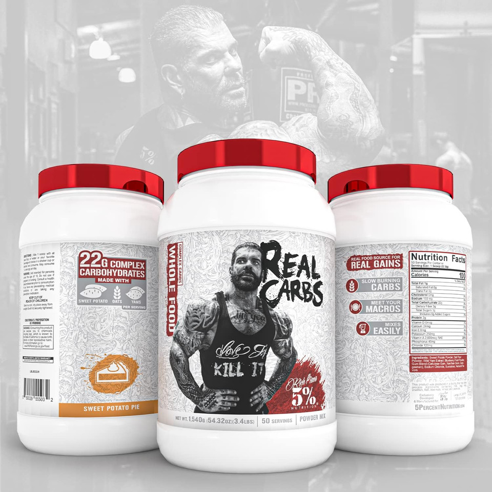 5% Nutrition Rich Piana Real Carbs With Real Food Complex Carbohydrates, Long-Lasting Low Glycemic Energy For Pre-Workout/Post-Workout Recovery Meal, 3.4 Lb, 40 Servings (Sweet Potato Pie)Sweet Potato Pie