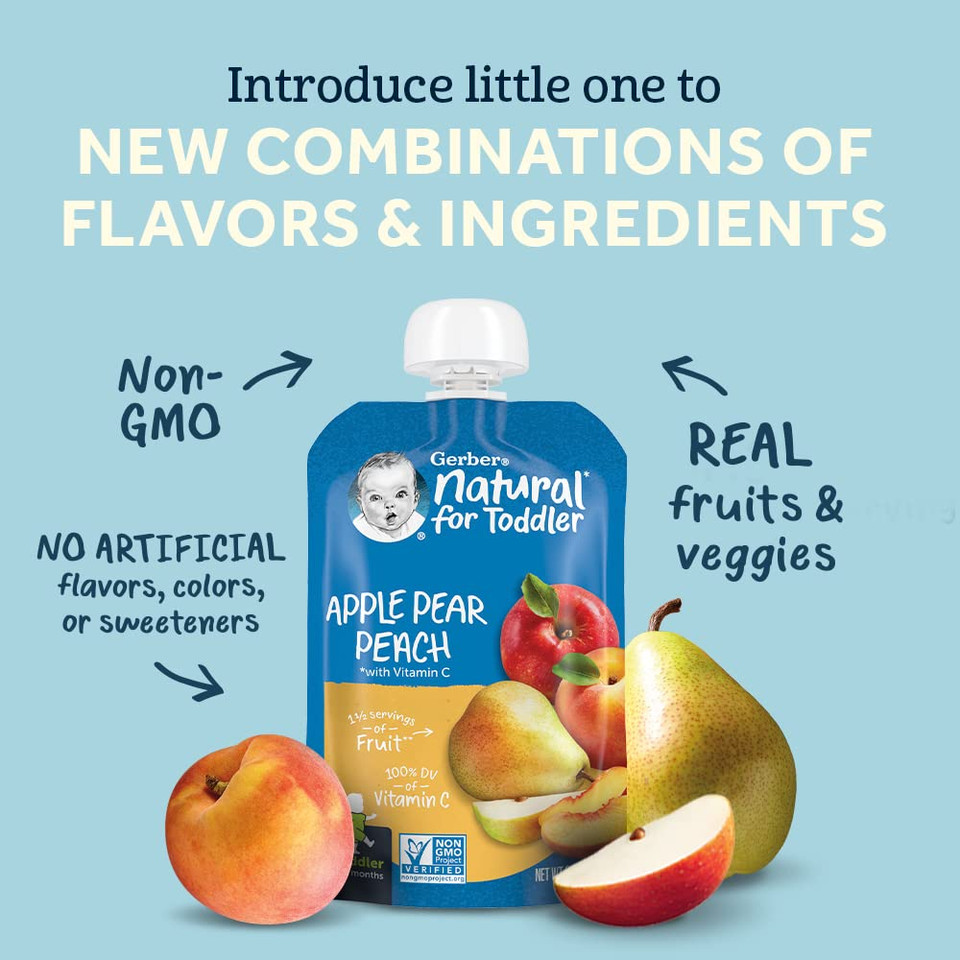 Gerber Baby Food Pouches, Toddler 12+ Months, Fruit & Yogurt Peaches & Cream, 3.5 Ounce (Pack Of 12)