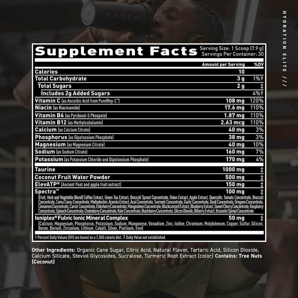 Kaged Electrolytes, Hydration Elite, Premium Electrolyte Powder Supplement, Intra Workout, Post Workout, Lemon Lime, 30 Servings