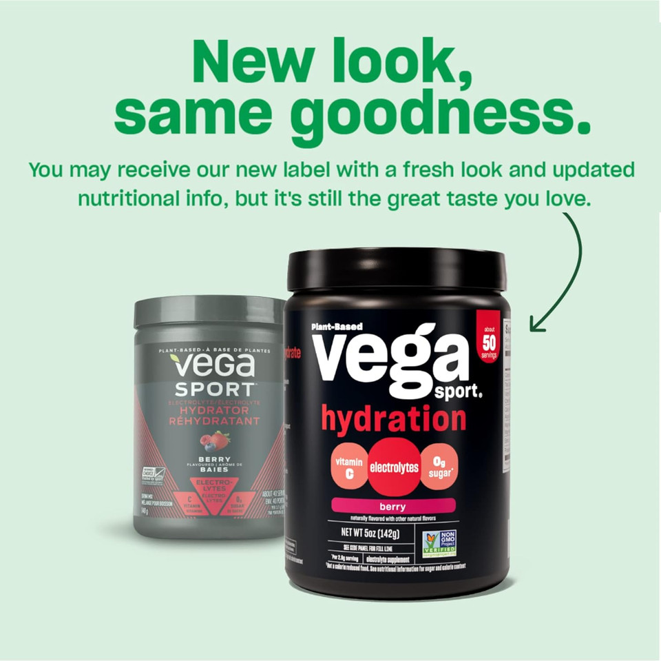 Vega Sport Hydration Electrolyte Powder, Berry - Post Workout Recovery Drink For Women And Men, Vitamin C, Vegan, Keto, Sugar Free, Dairy Free, Gluten Free, Non Gmo, 5 Oz50 Servings (Pack Of 1)