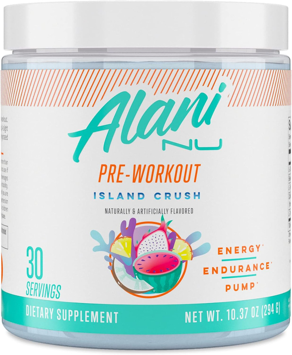 Alani Nu Pre Workout Powder | Amino Energy Boost | Endurance Supplement | Sugar Free | 200Mg Caffeine | L-Theanine, Beta-Alanine, Citrulline | 30 Servings (Island Crush)