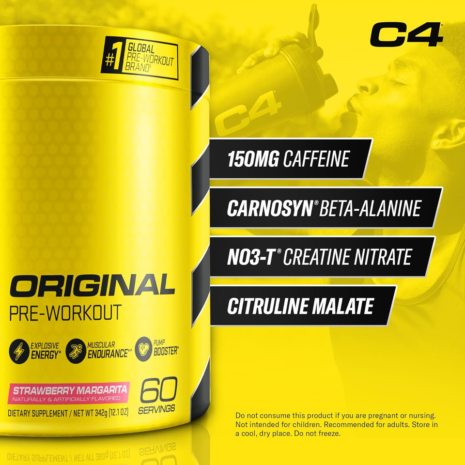 Cellucor C4 Original Pre Workout Powder Strawberry Margarita | Vitamin C for Immune Support | Sugar Free Preworkout Energy for Men & Women | 150mg Caffeine + Beta Alanine + Creatine | 60 Servings60 Servings (Pack of 1)