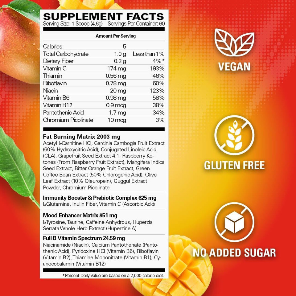 Ehplabs Oxyshred Thermogenic Pre Workout Powder & Shredding Supplement - Clinically Proven Preworkout Powder With L Glutamine & Acetyl L Carnitine, Energy Boost Drink - Mango, 60 Servings