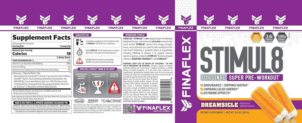 Finaflex Stimul8 Original Super Pre-Workout, Dreamsicle - Energy, Strength & Endurance For Men & Women - With Caffeine, Beta-Alanine & Vitamin C - 35 Servings35 Servings (Pack Of 1)